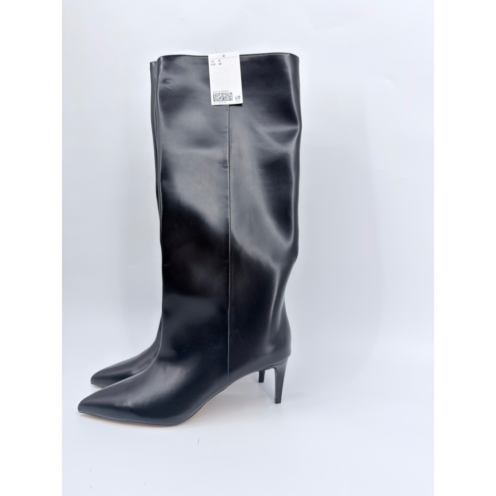 H&M Knee High Boots Stiletto Pointed Toe Modern Women Size 11 Black Leather Look